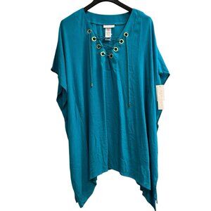 La Blanca Swimsuit‎ Coverup Womens M Turquoise Gauzy Asymmetrical Resort Ware